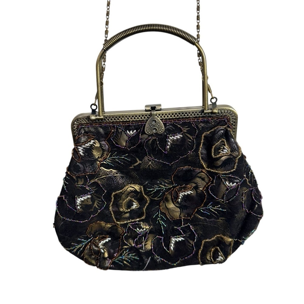 Vintage Embellished Beaded Rhinestone Chain Shoulder Bag Brass Hardware
